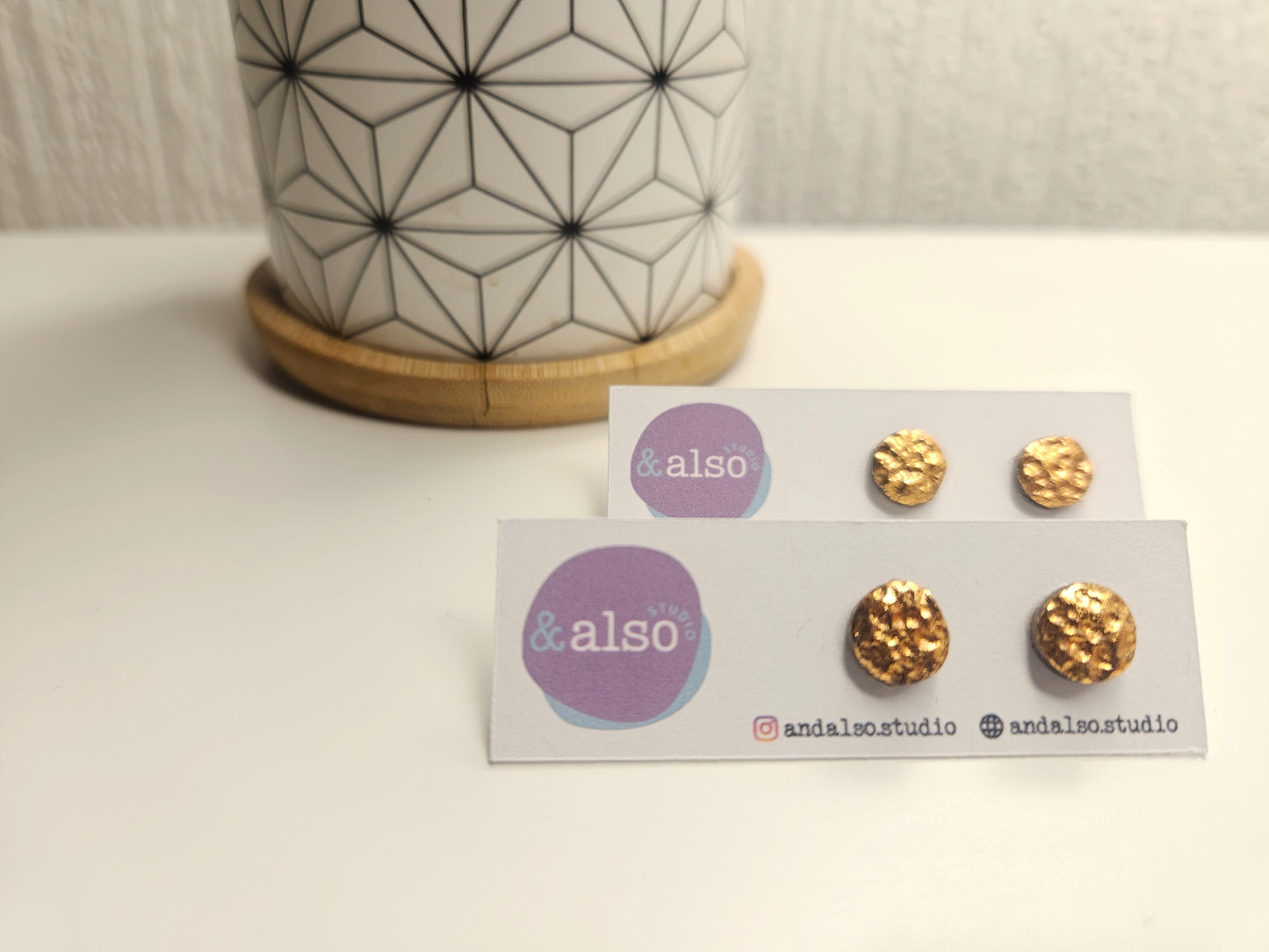 Ink & Gold Rose Hammered Studs Small (6mm)