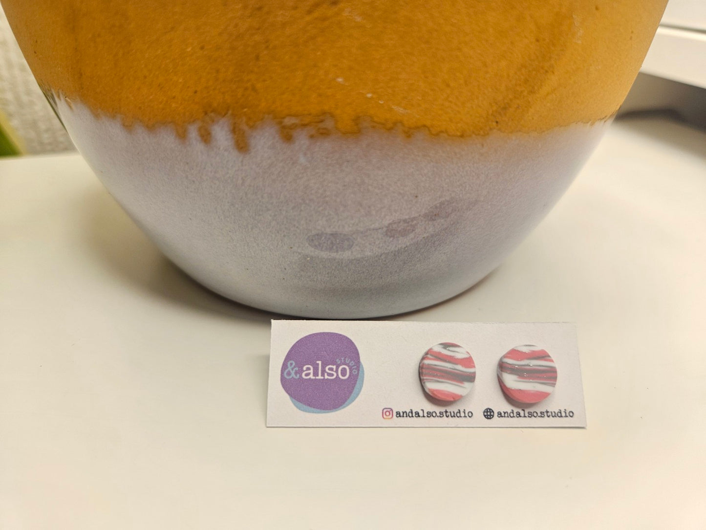 Blush Marble Stripe Studs Large (10mm)