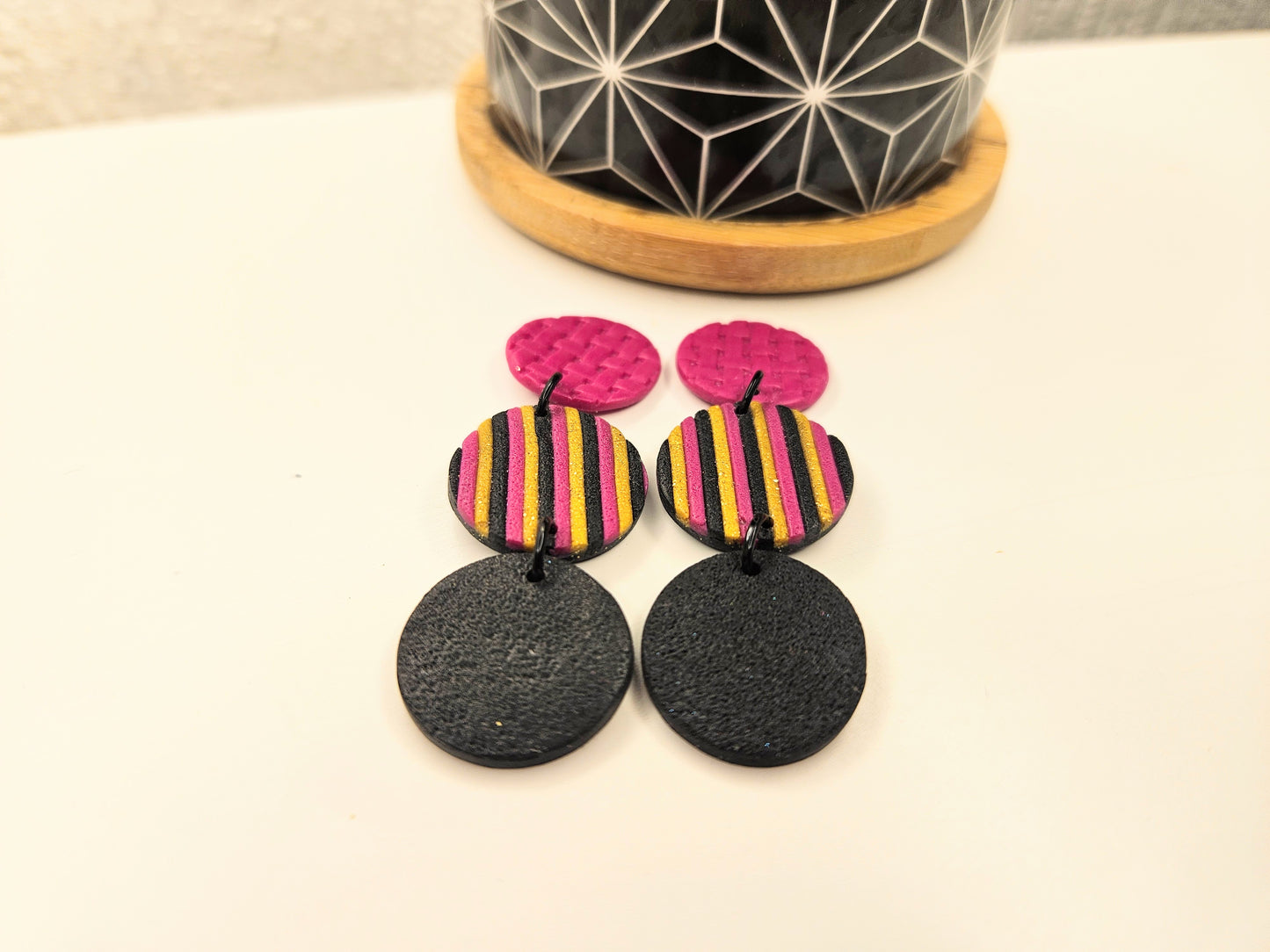 Block Party Woven Pink to Black Dangles