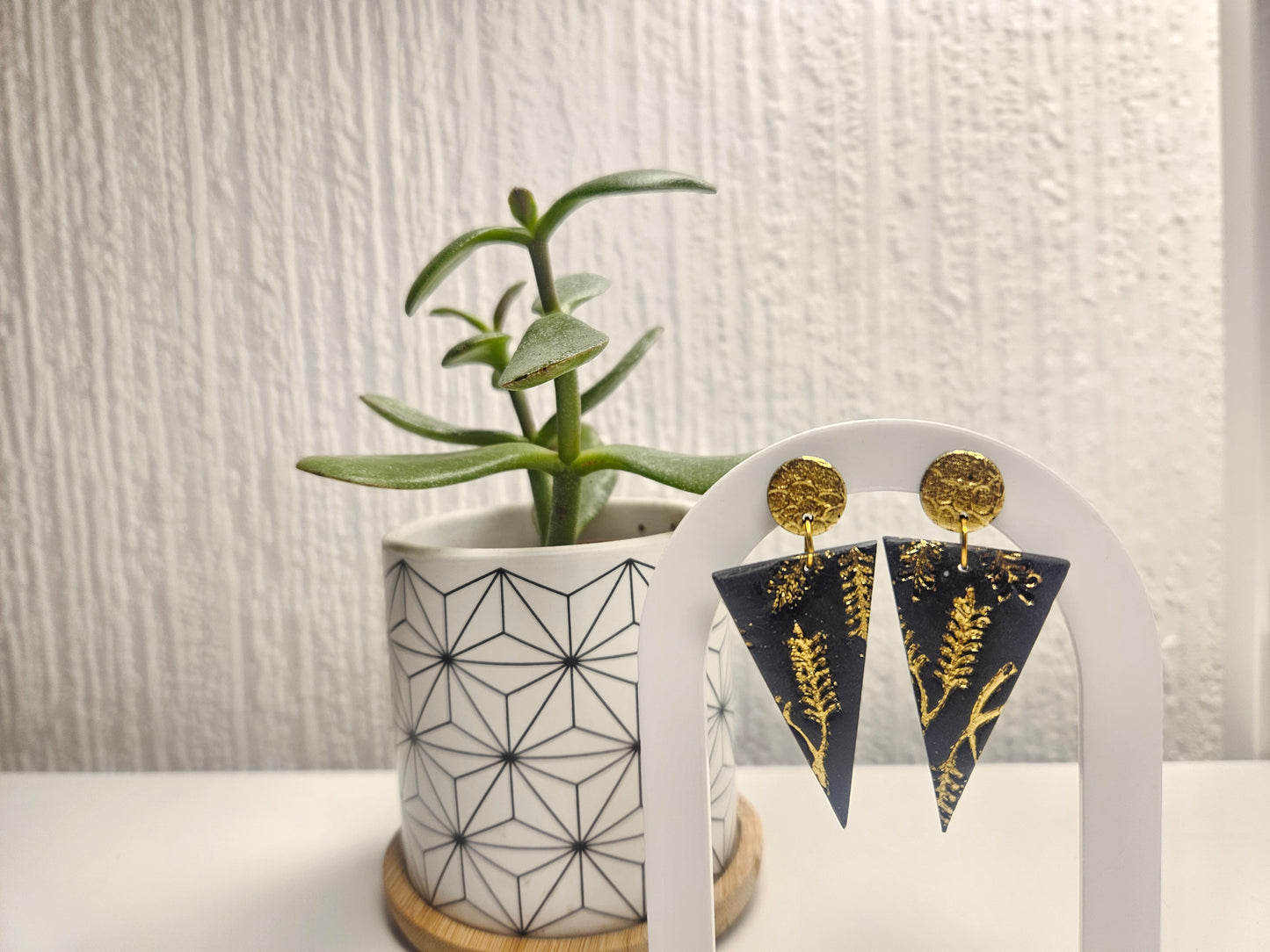 Ink & Gold Fern Triangle Dangles