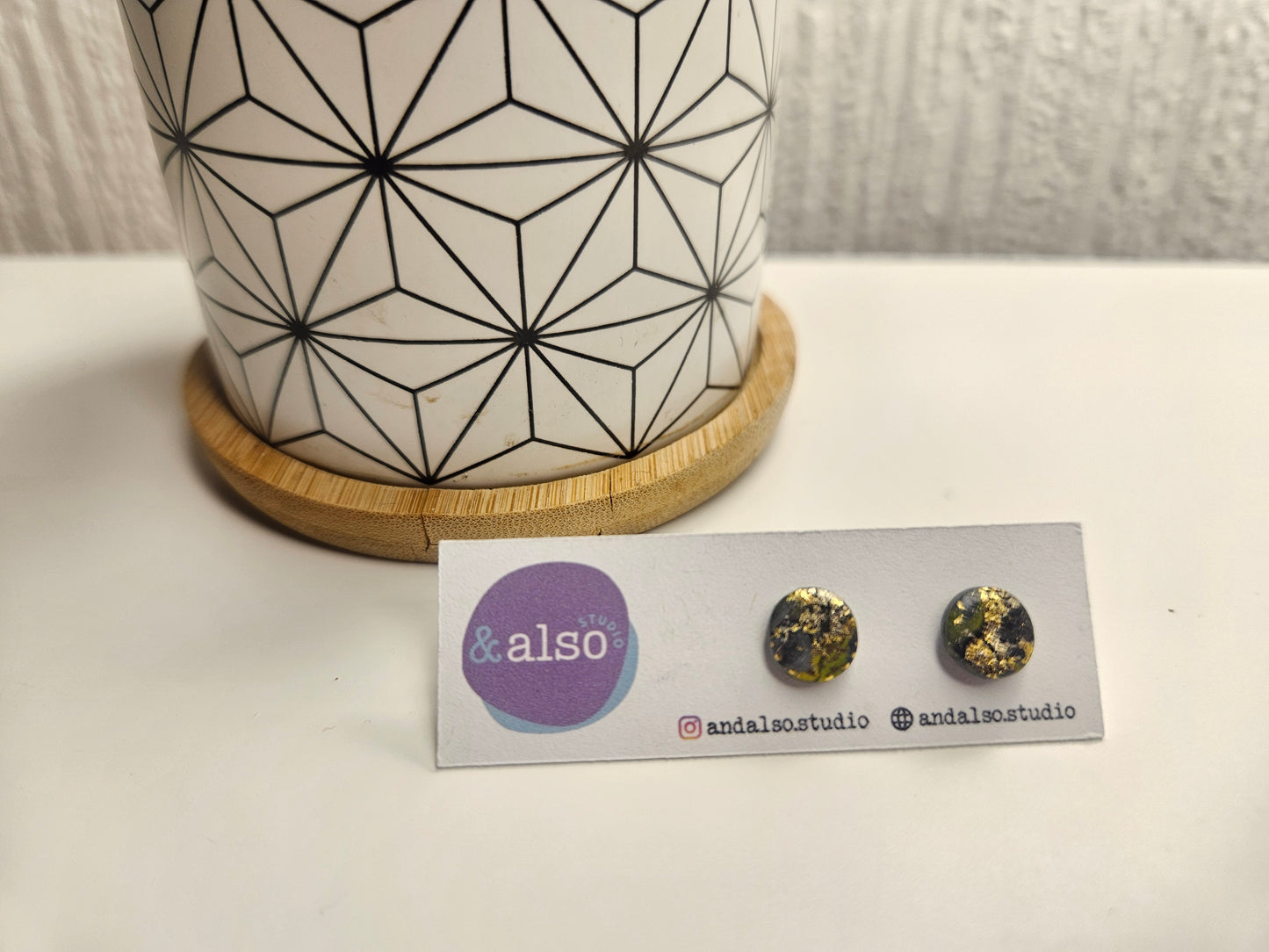 Ink & Gold Marble Studs Small (6mm)