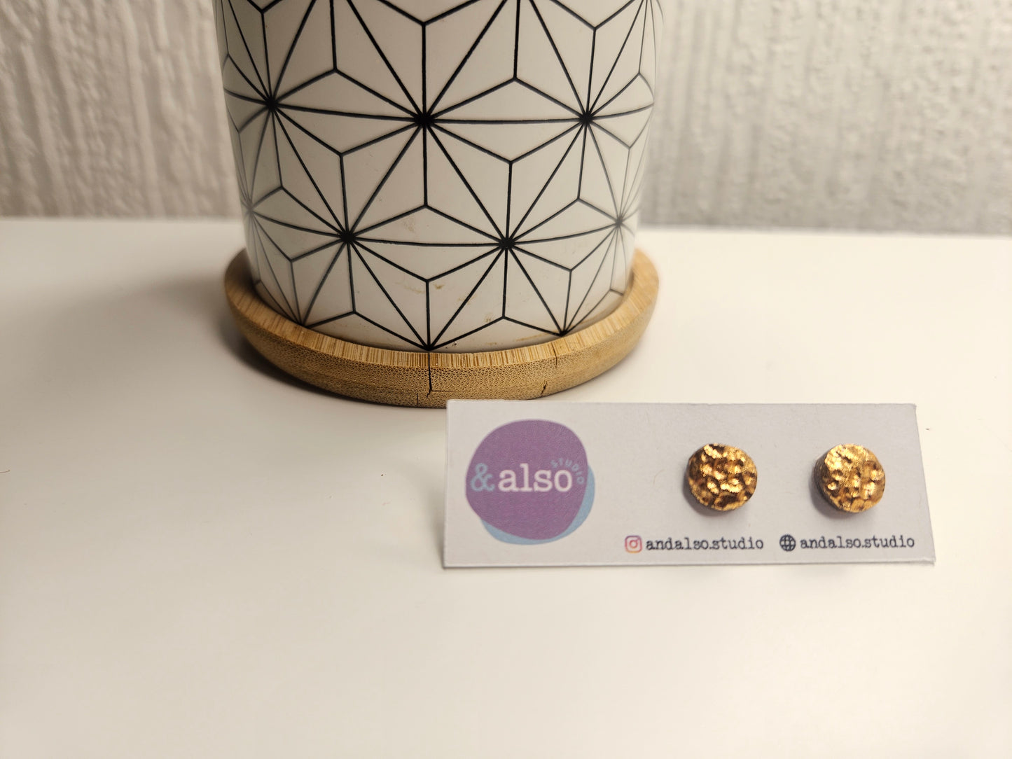 Ink & Gold Rose Hammered Studs Small (6mm)