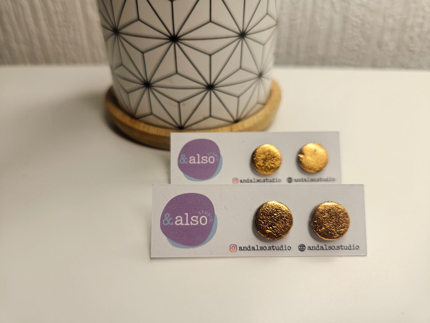 Ink & Gold Smooth Rose Gold Studs (10mm)