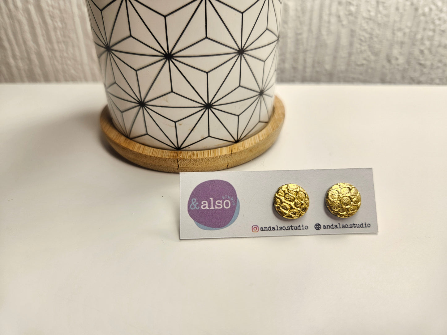 Ink & Gold Crushed Gold Studs Large (10mm)