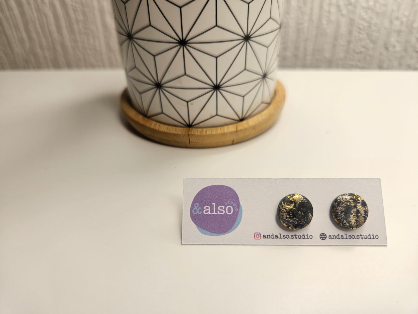 Ink & Gold Marble Studs Large (10mm)