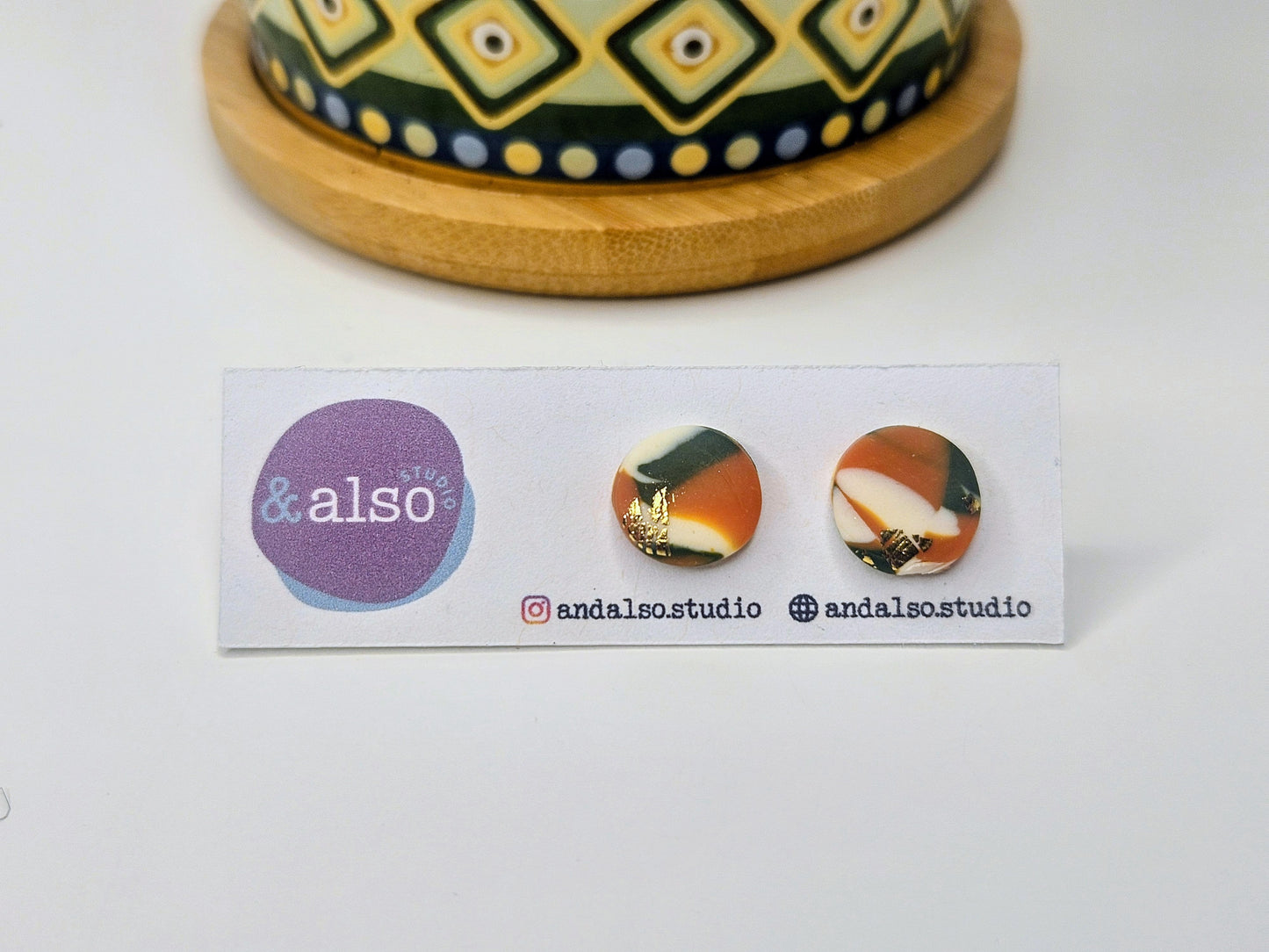 Fern & Fire Marble Tricolor Studs Large (10mm)