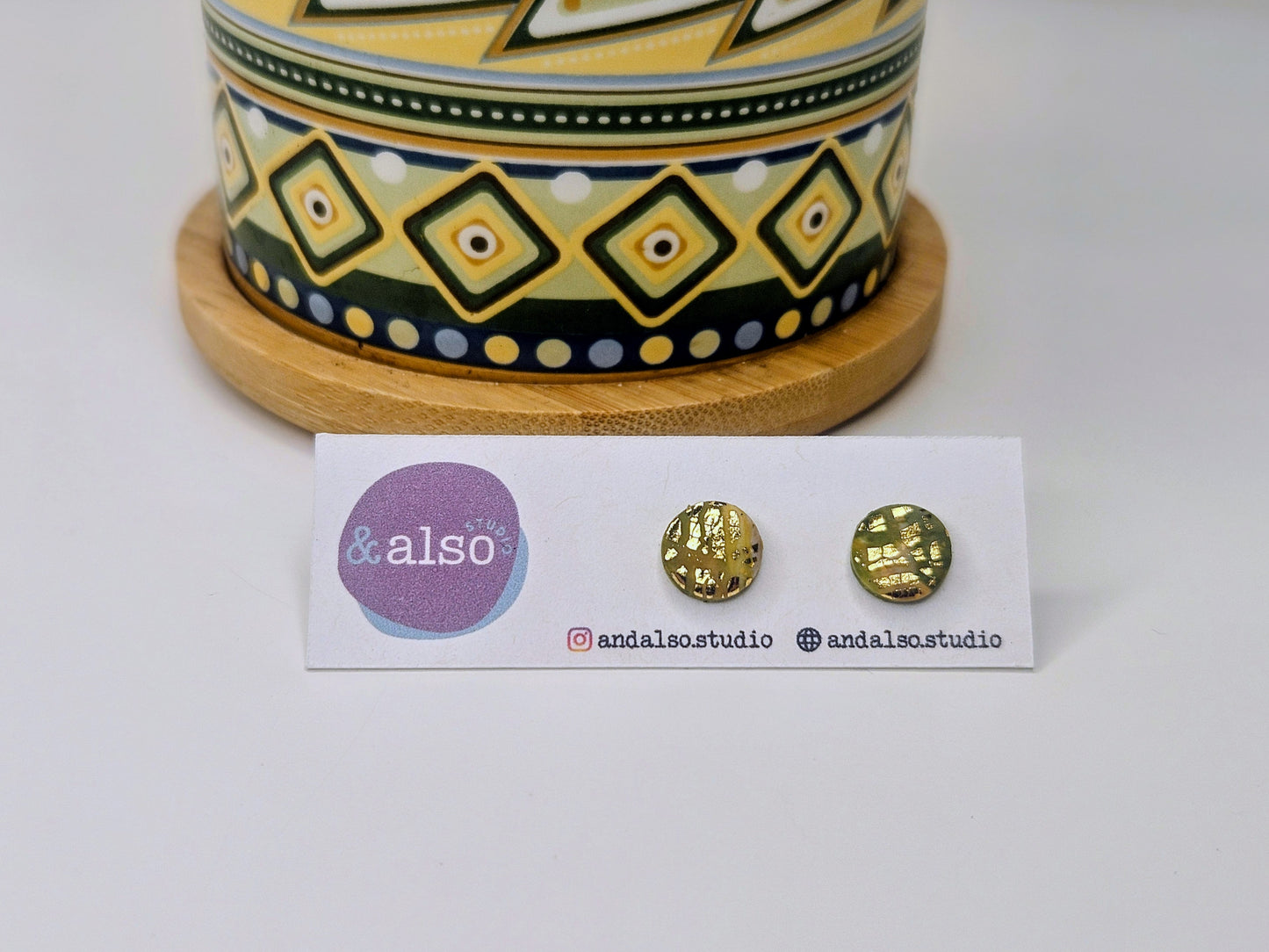 Fern & Fire Gold Grid Studs Small (6mm)